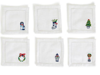 Holiday Embroidered Cocktail Napkins (6 Count) Two's Company