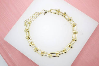18K Gold Filled Paper Clip Bead Link Bracelet MIA Jewelry