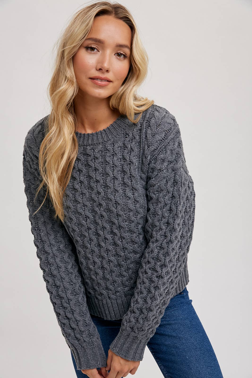 Charcoal cable deals knit sweater