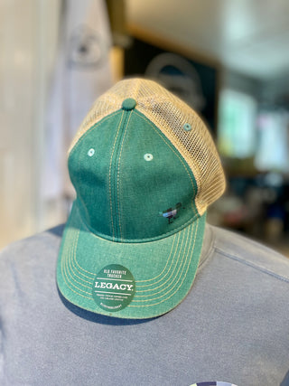 Piper and Dune Old Favorite Legacy Trucker Hat with Plaid Sandpiper Logo- Aqua/Khaki Color Piper and Dune