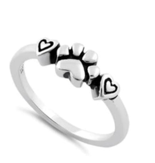 Sterling Silver Pet Love Paw & Hearts Ring Wholesale Sparkle