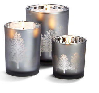 Forest Park Tree Silhouettes Frosted Tealight Candleholders Two's Company