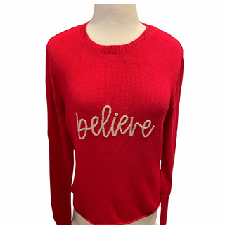 "Believe" Crewneck Embroidered Sweater Pearls & Camo