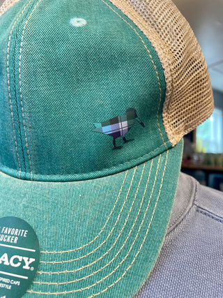 Piper and Dune Old Favorite Legacy Trucker Hat with Plaid Sandpiper Logo- Aqua/Khaki Color Piper and Dune