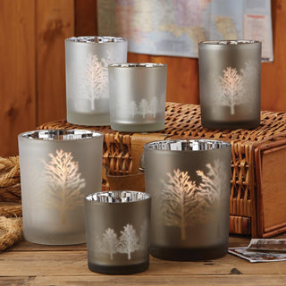 Forest Park Tree Silhouettes Frosted Tealight Candleholders Two's Company